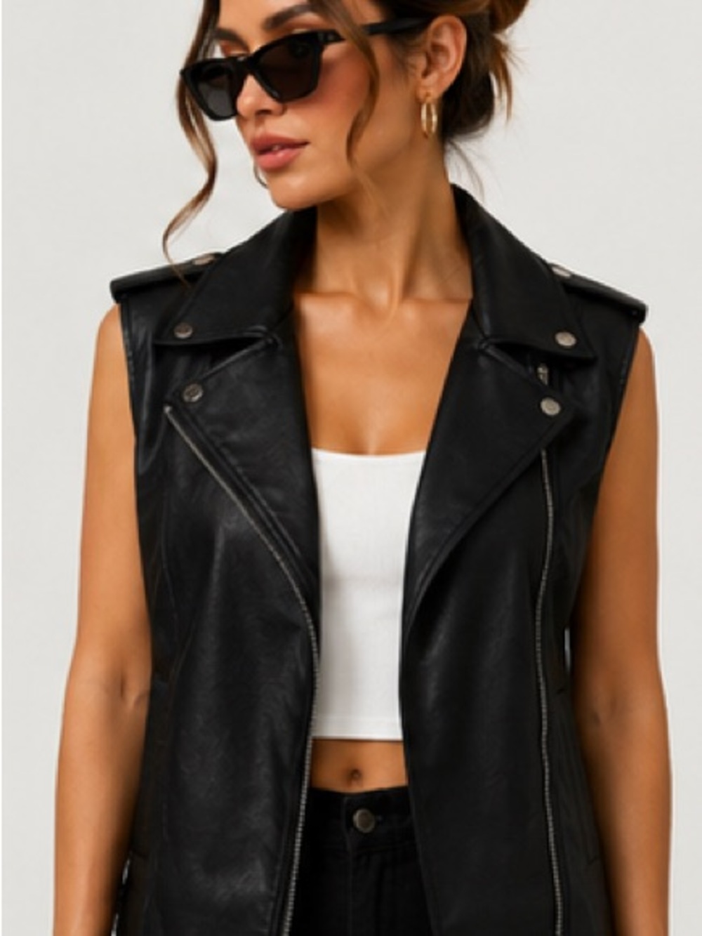 NWT Faux Leather Biker Vest | Asymmetrical Zip | Silver Hardware | Buckle Hem